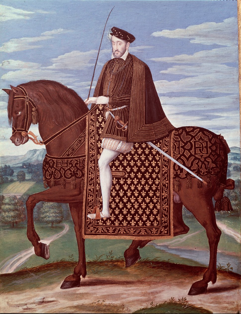 Ridesportræt af Henrik II (1519-1559) Konge af Frankrig (Portræt af Henrik II, konge af Frankrig) Anonymt maleri af French School