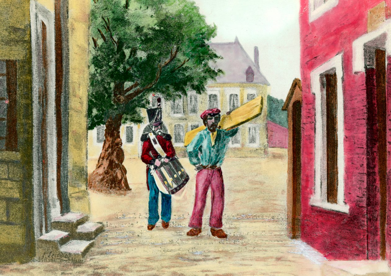 Flugt fra Napoleon III: Prins Napoleon III forklædning i macon flygtede fra Fort Ham i 1846. Indgravering af det 19. århundrede. Privat samling. af French School