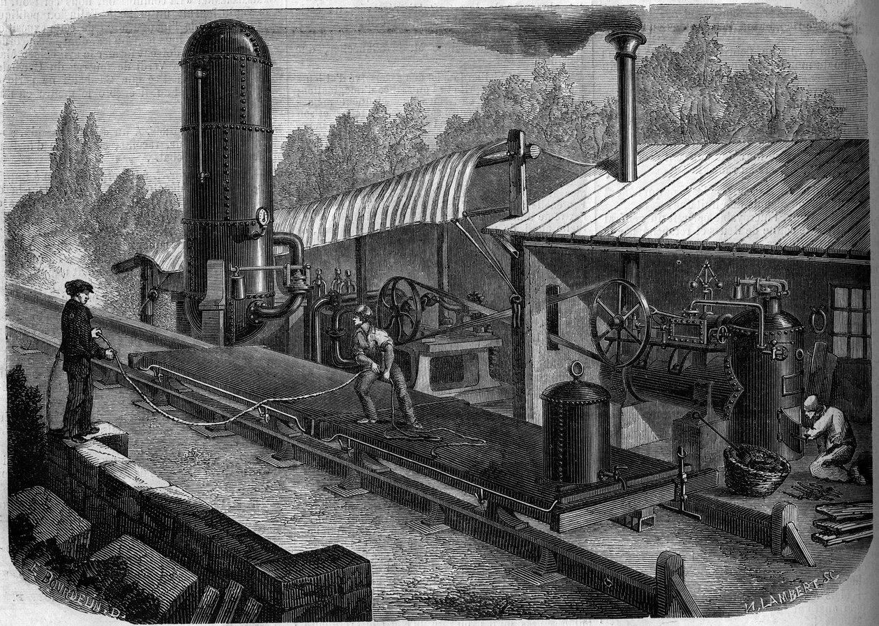 Essay om en hydraulisk glidebane opfundet af ingeniør Louis Dominique Girard (1815-1871) i La Jonchere, Vendee (45) af French School
