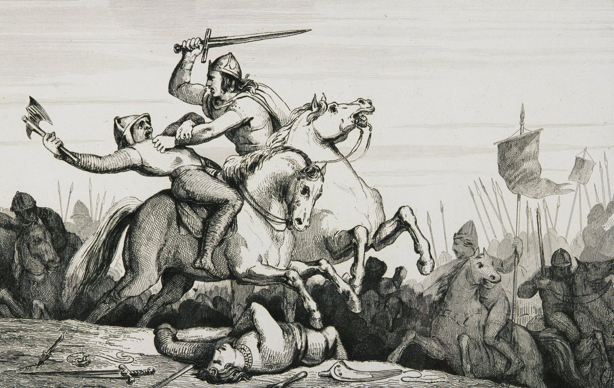 Eudes (860-98) i kamp mod normannerne, fra "Histoire de France" af Colart, udgivet omkring 1840 af French School
