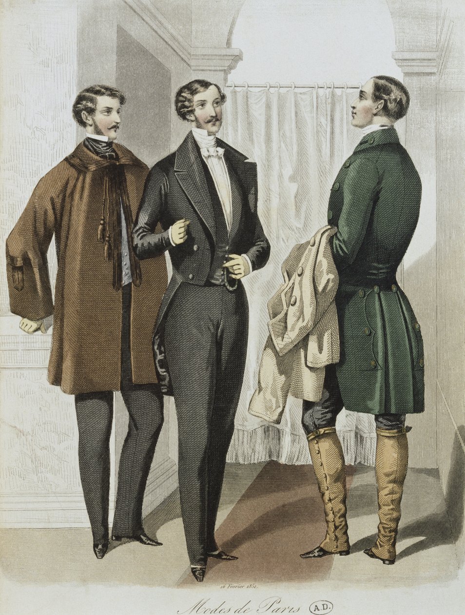 Aftenkjole, illustration fra Le Journal des Tailleurs, 16. februar 1851 (farvegravering) af French School