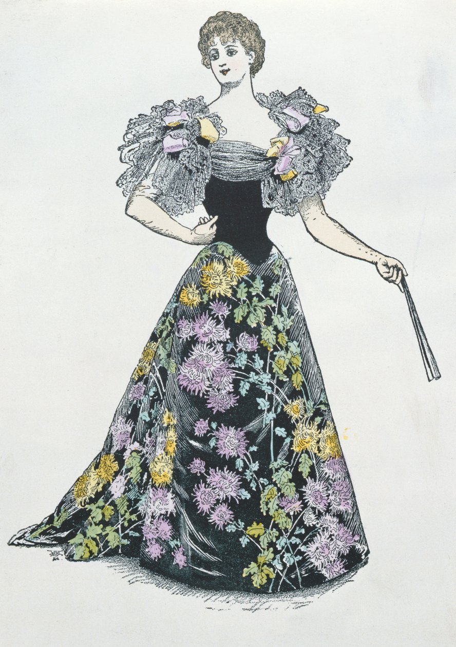 Aftenkjole med krysantemum-motiv, 1894 af French School
