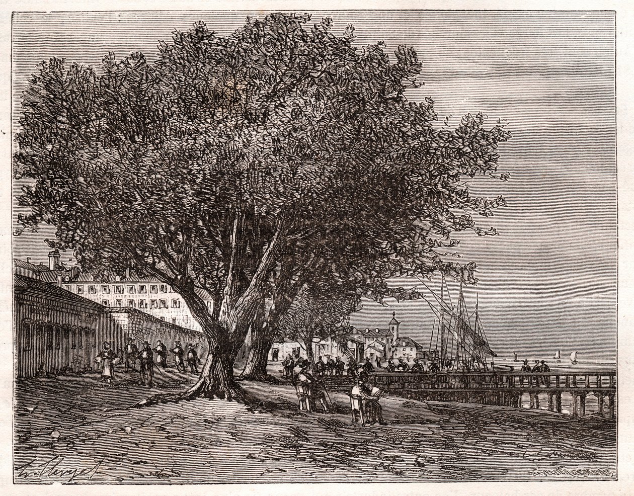 Evian-les-Bains (Evian les Bains) - Haute-Savoie - gravering i "Frankrig illustreret: geografi, historie, statistisk administration" af V.-A. Malt brun. 1884 af French School