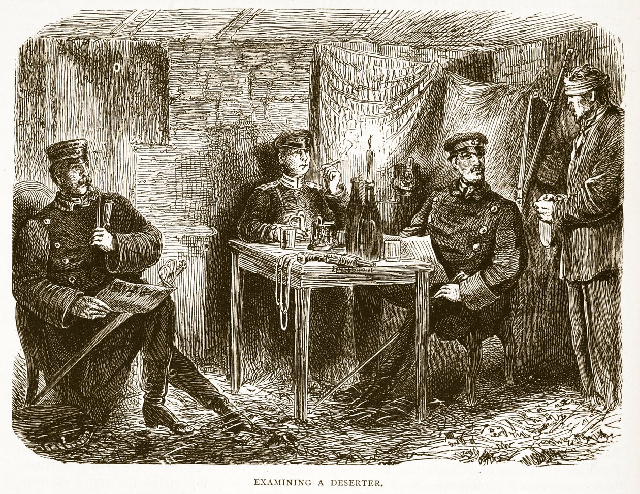 Undersøgelse af en desertør, illustration fra Cassells historie om krigen mellem Frankrig og Tyskland, 1870-1871 af French School