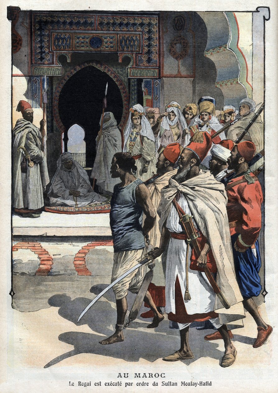 Henrettelse af Rogui Bou Hamara efter ordre fra sultan Moulay Hafid i Fez, ""The Little Journal"" fra oktober af French School