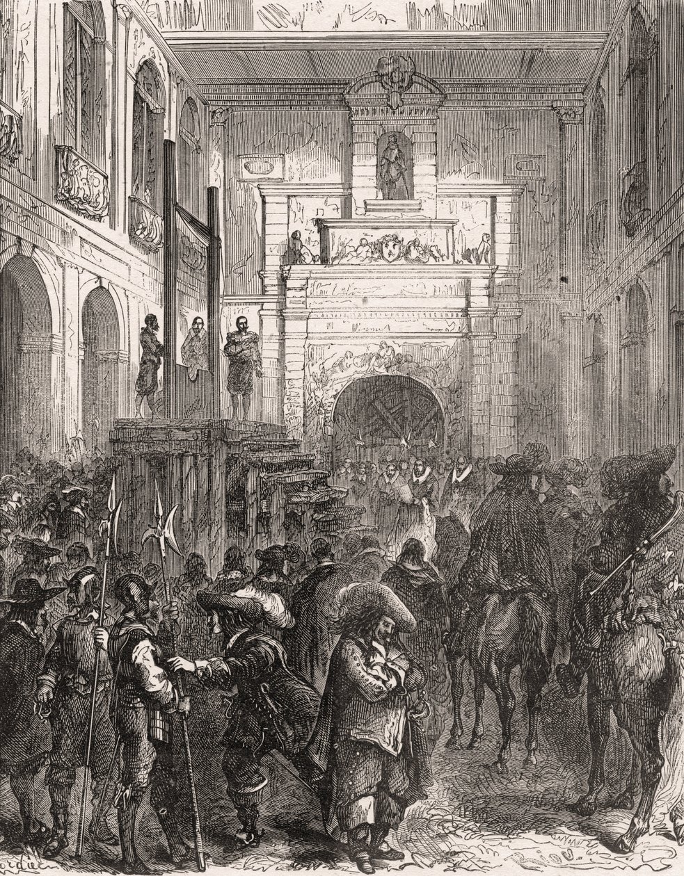 Henrettelse af marechal Henri II af Montmorency (Montmorenci) (1595-1632) i Toulouse i 1632. Indgravering i "" Histoire De France En Cent-malerier af Paul Lehugeur "" 1891. af French School