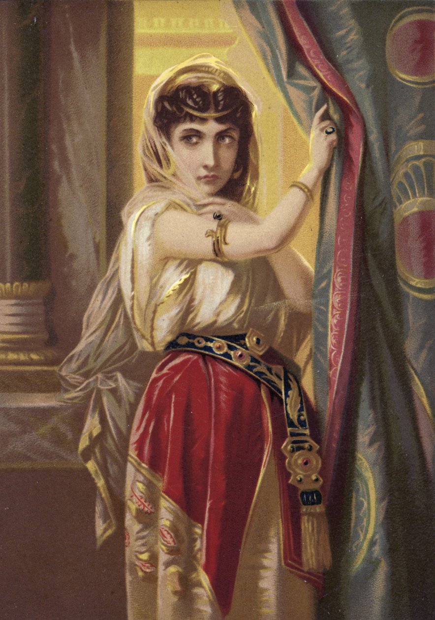 Eksotisk pige, iført guldsmykker (chromolitho) af French School