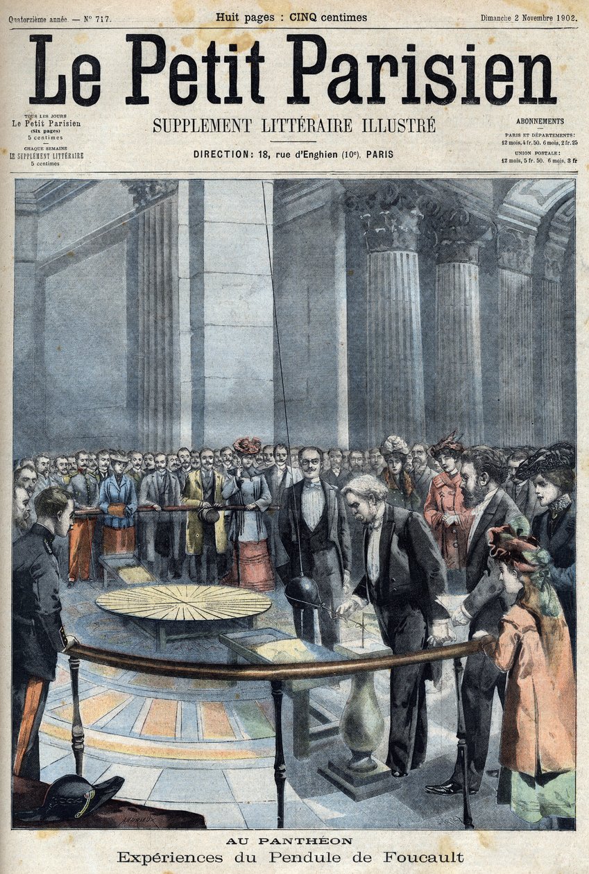 Oplevelse af Foucaults pendul ved Pantheon med Joseph Chaumie (1849-1919), fransk politiker, minister for offentlig undervisning, i "Le petit Parisien"" af French School