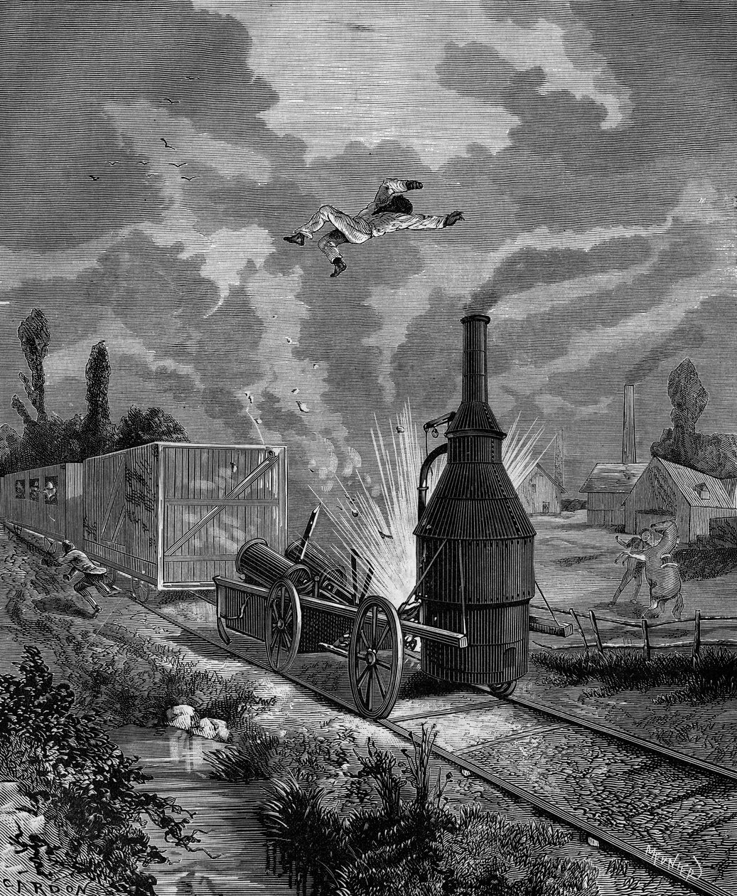 Eksplosion af kedlen til et af de første amerikanske damplokomotiver i juni 1831 (den 