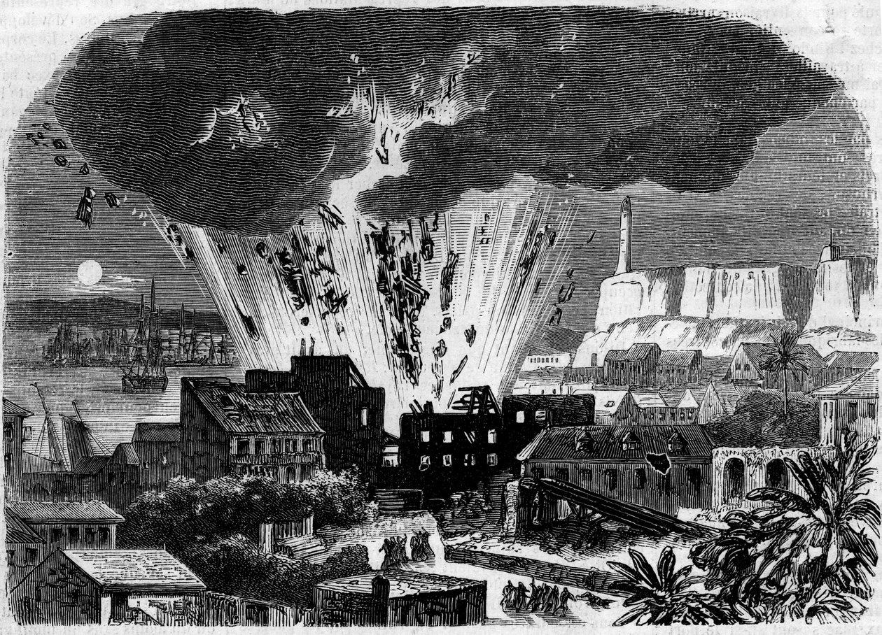 Eksplosion af krudttønden ved det maritime arsenal i Havana, Cuba af French School