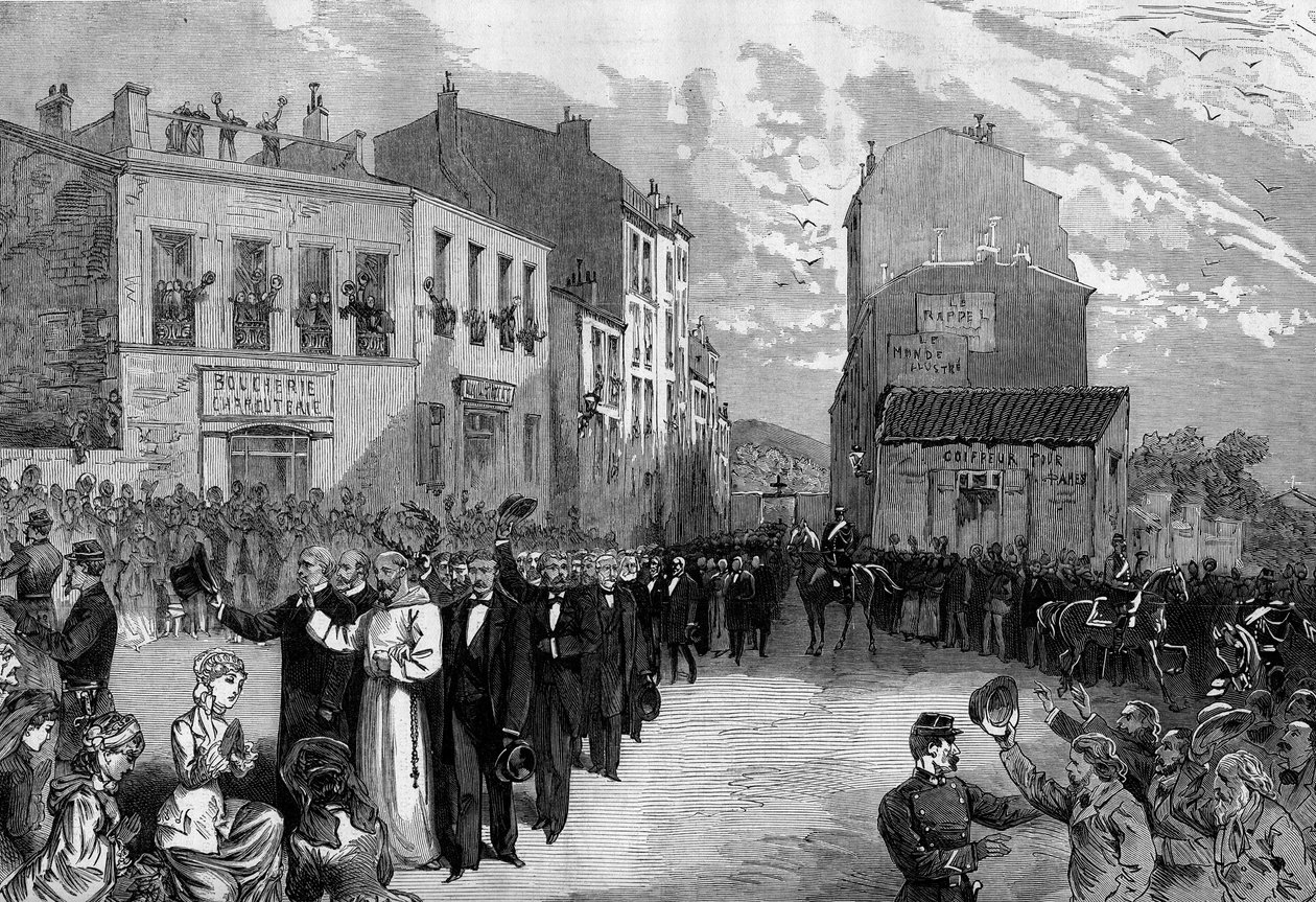 Udvisning af kapucinerne fra Marseille efter dekreterne fra marts 1880, truffet af Jules Ferry og fjernelse af retten til at undervise medlemmer af uautoriserede religiøse menigheder: ovationer fra mængden til de kapuciner, der blev fordrevet fra deres sam af French School