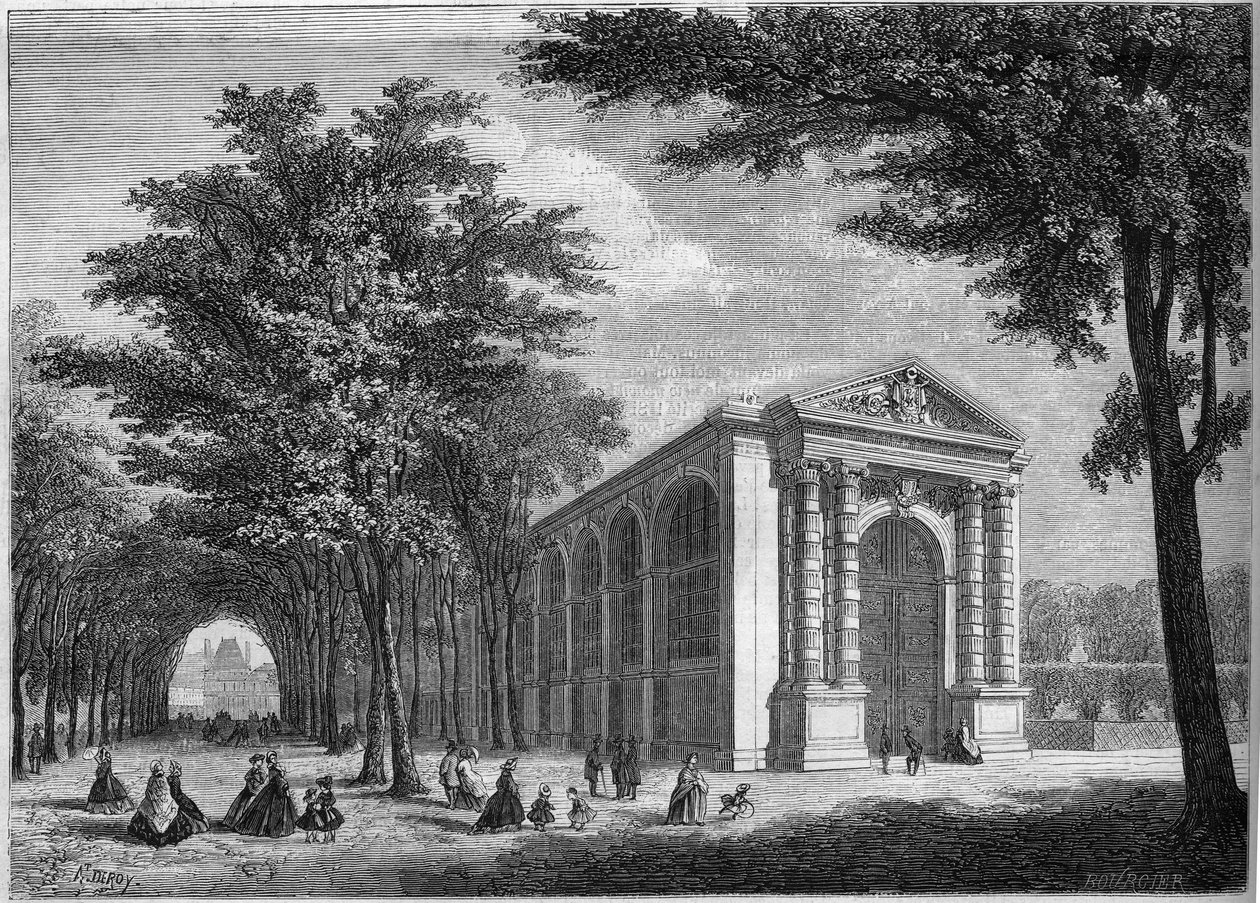 Udvendig udsigt over Prince Imperials palmespilrum i Tuileries, Paris af French School