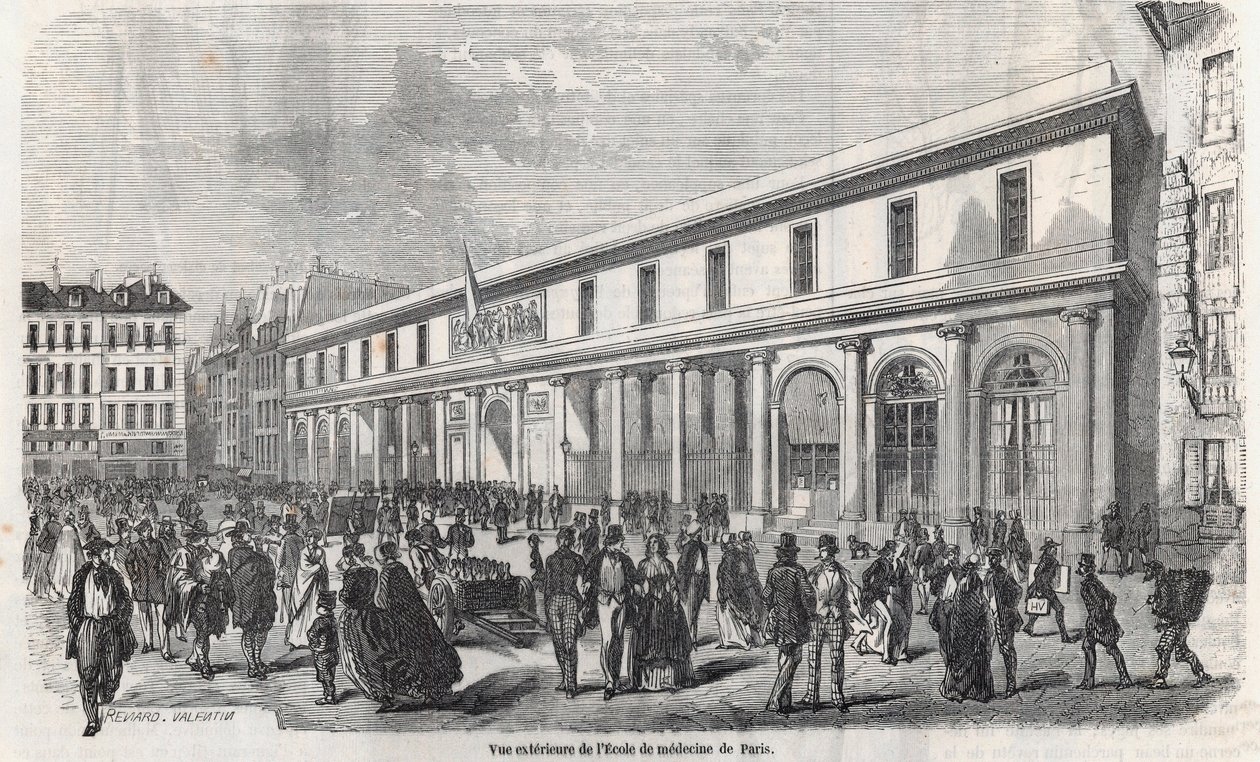 Udvendigt billede af School of Medicine i Paris - Indgravering i "Tableau-de-Paris" af Edmond Texier 1852 af French School