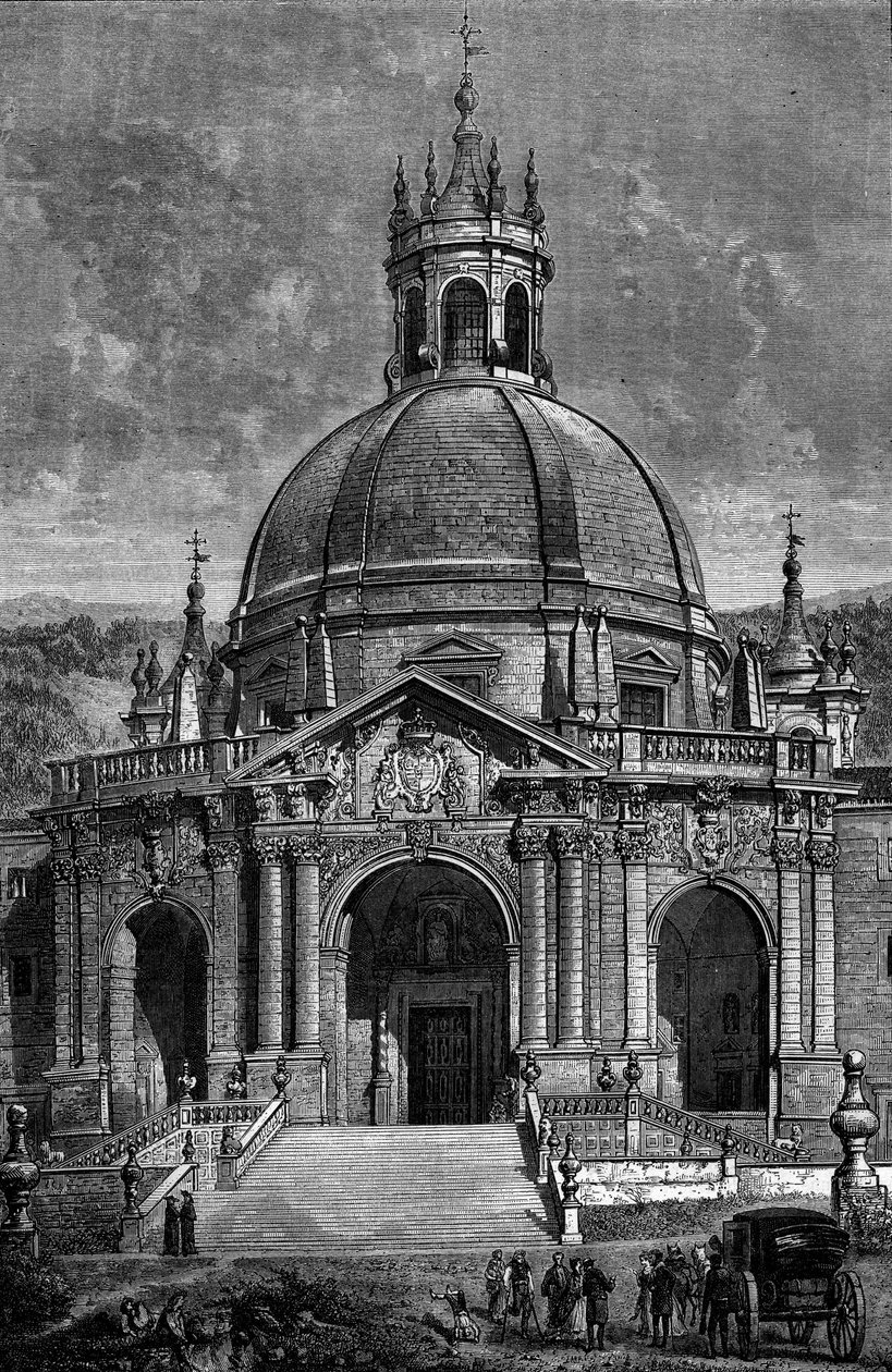 Udvendig udsigt over helligdommen for jesuiten Ignatius af Loyola i Spanien af French School