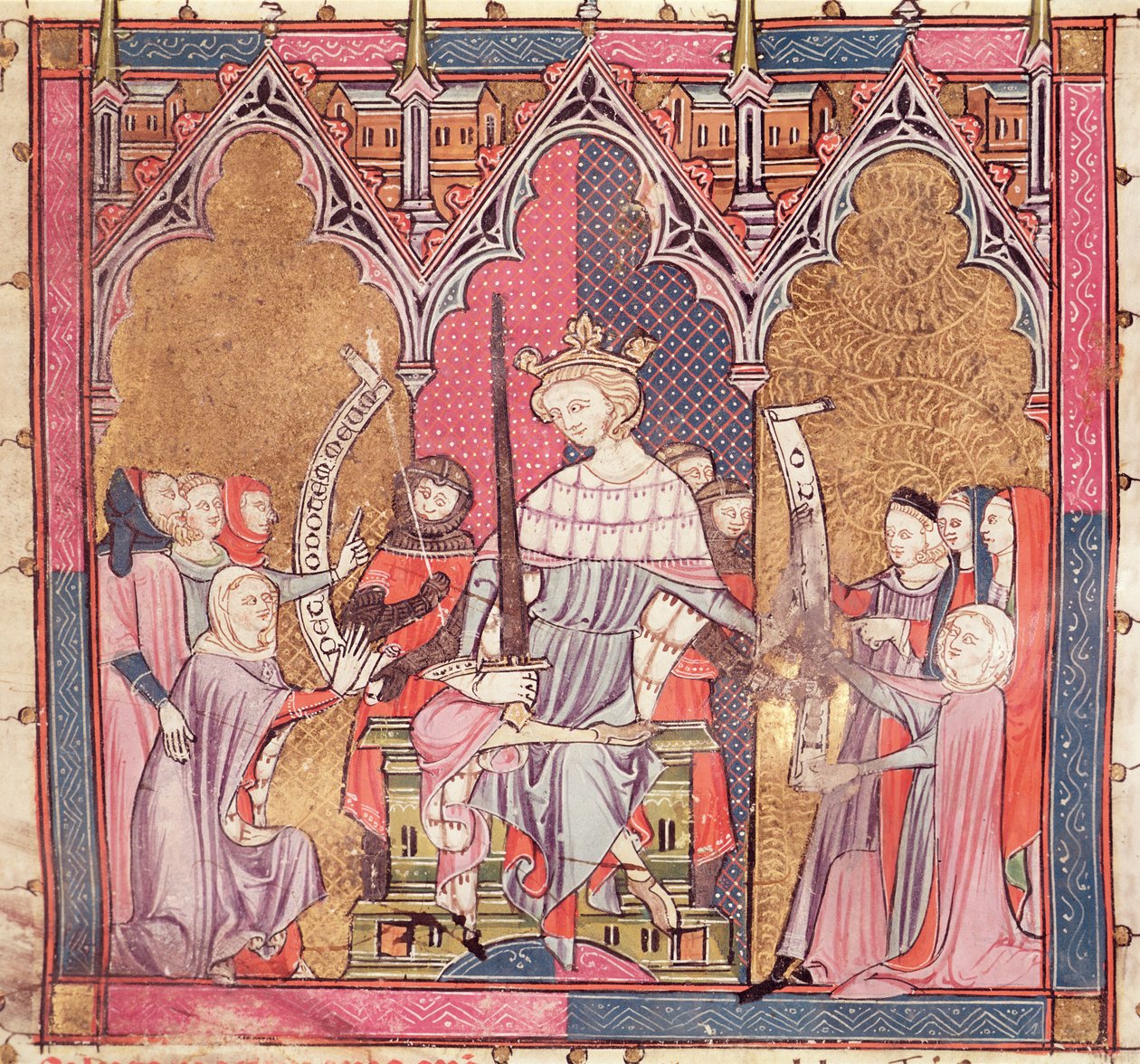 F.3r Kongen, der administrerer retfærdigheden, fra Justiniani i Fortiatum af French School