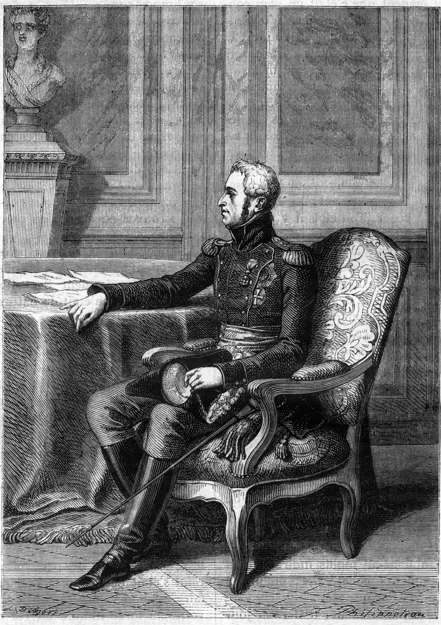 FREDERIK VI AF DANMARK - Portræt af Frederik VI, konge af Danmark (1768-1839) - i "" Imperiets historie efter konsulatets historie"" af Adolphe Thiers - 1879 - privat samling af French School