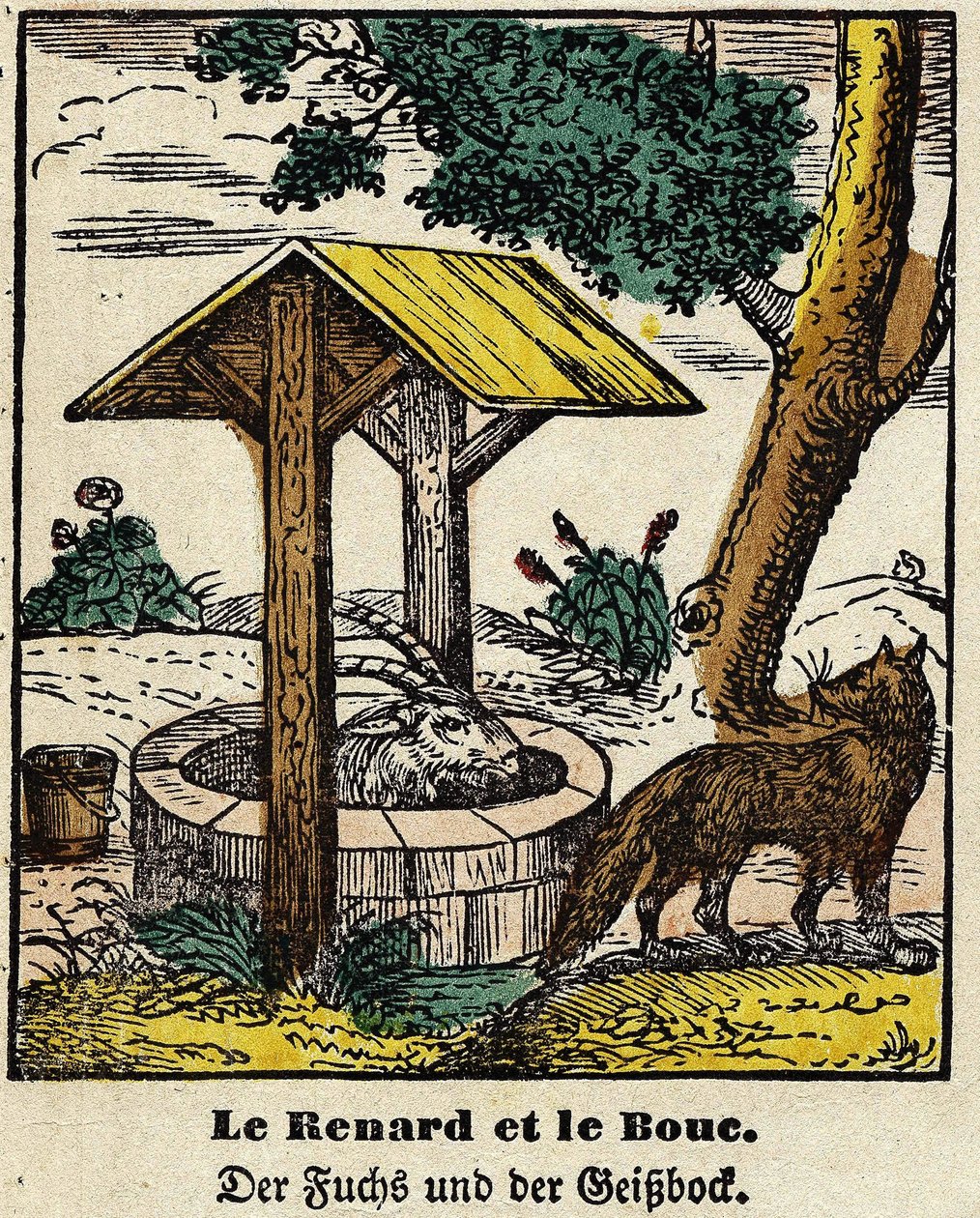 Fables de La Fontaine: ræven og de gode. Billede af Epinal, første halvdel af det 19. århundrede af French School