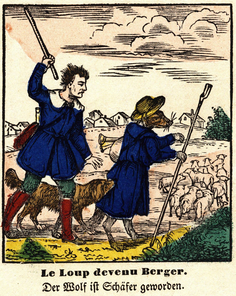 Fables de La Fontaine: ulven blev hyrde. Billede af Epinal, første halvdel af det 19. århundrede. af French School