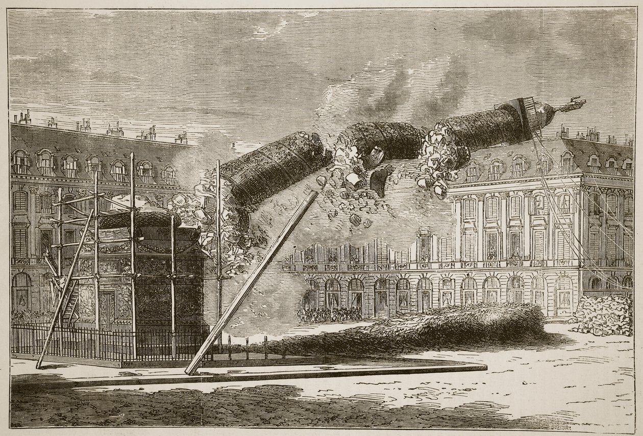 Fall of the Vendome Column, april 1871, illustration fra Cassells historie om krigen mellem Frankrig og Tyskland, 1870-1871 af French School