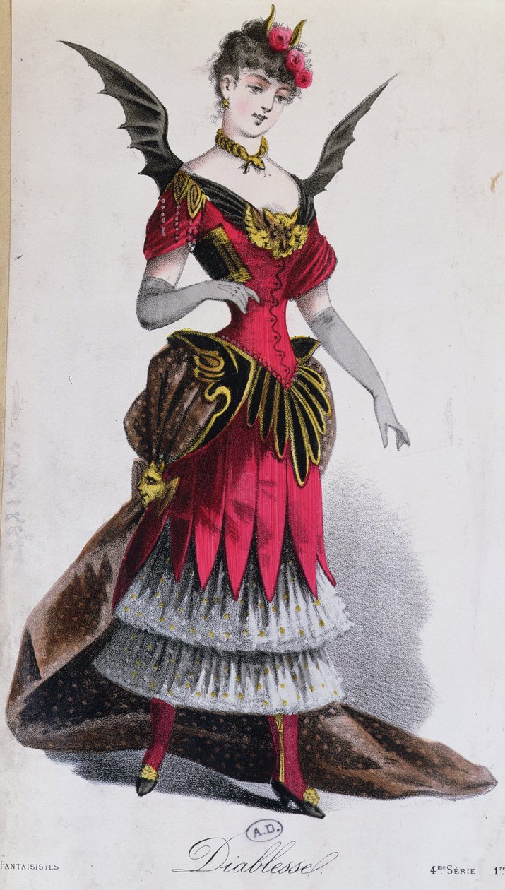 Fancy dress kostume til en kvindelig djævel, fra LArt du Travestissement af Leon Salut, 1885 af French School