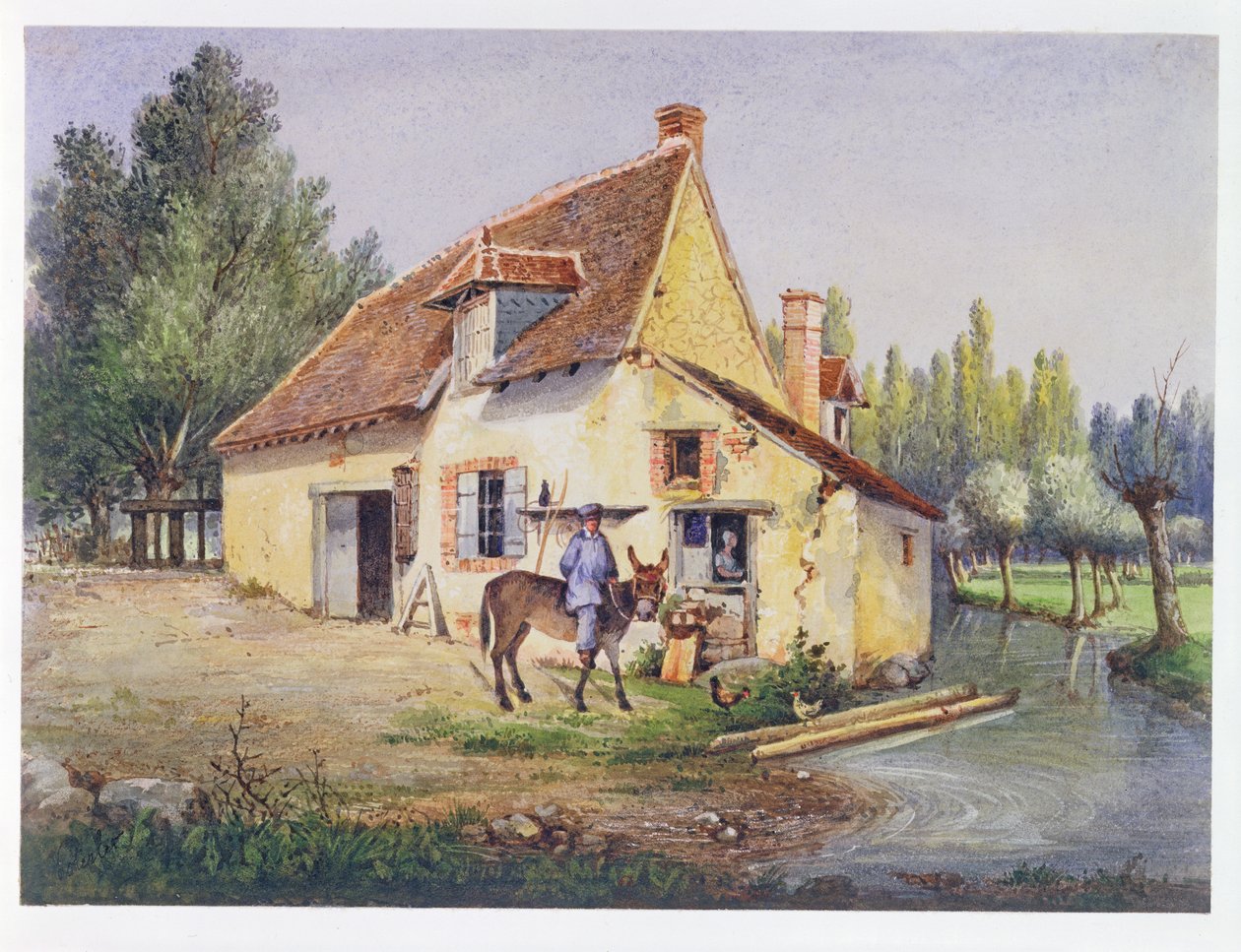 Gård i Epernay-regionen, ca. 1850 (wc på papir) af French School