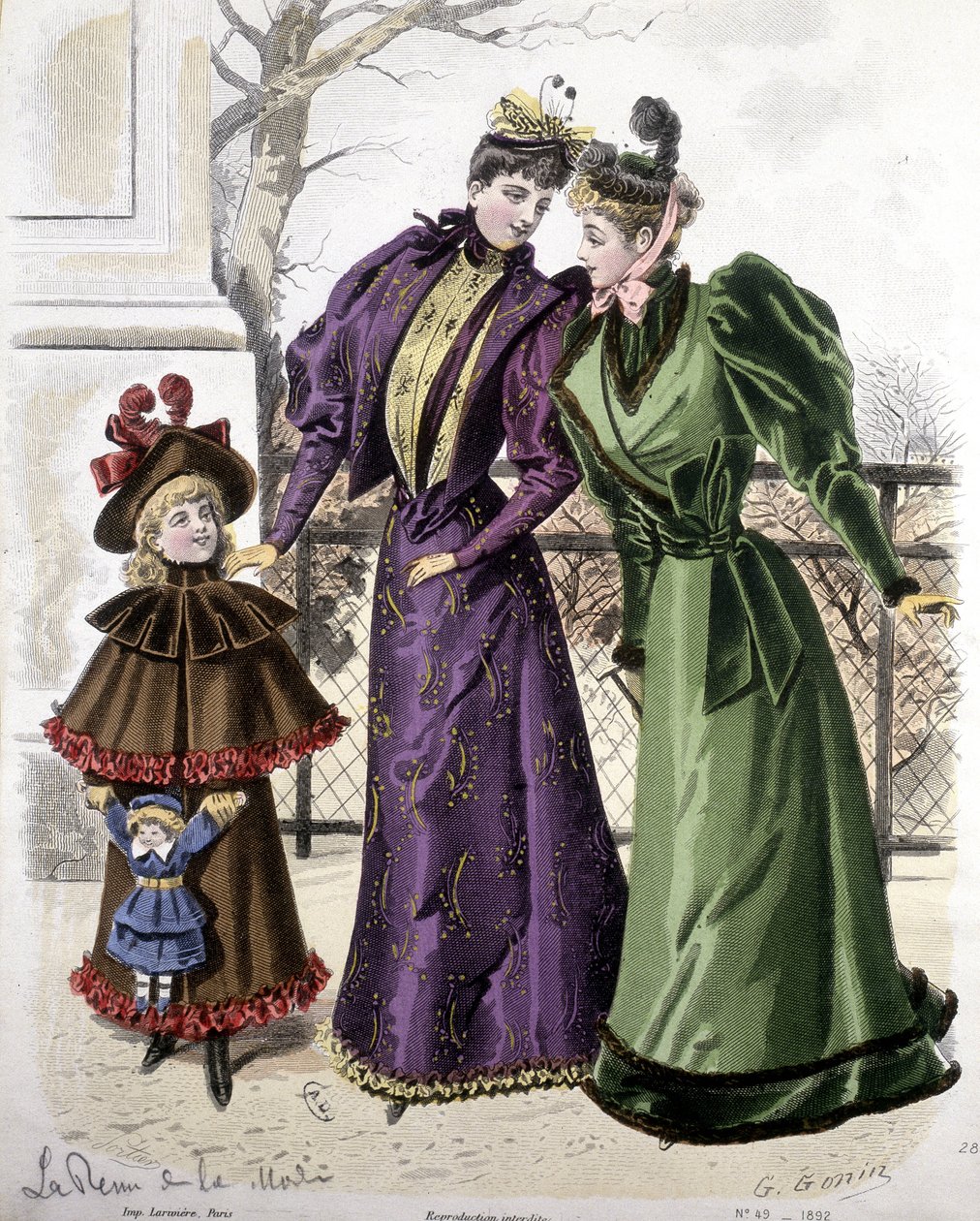 Mode: 2 kvinder og en pige, der holder en dukke. 1892 af French School