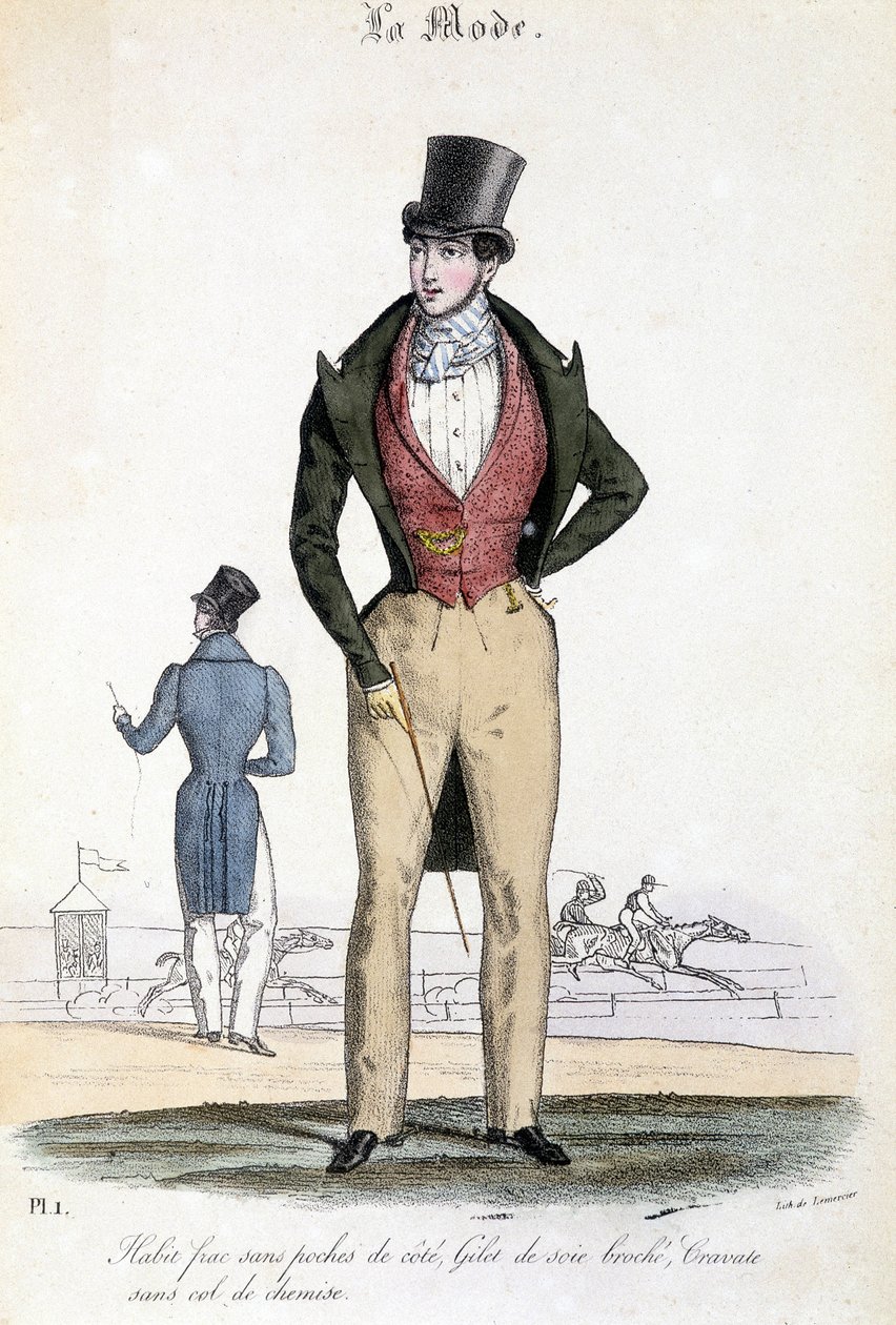 Maskulin mode i 1829 - i "Les Modes" af French School