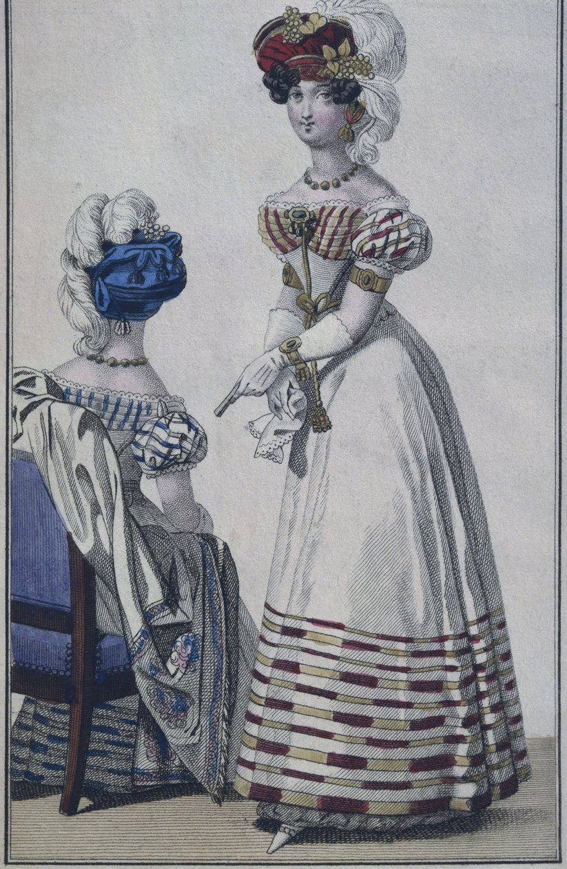 Modeplade, Paris, illustration fra Le Petit Courrier des Dames, ca. 1820 (farvegravering) af French School