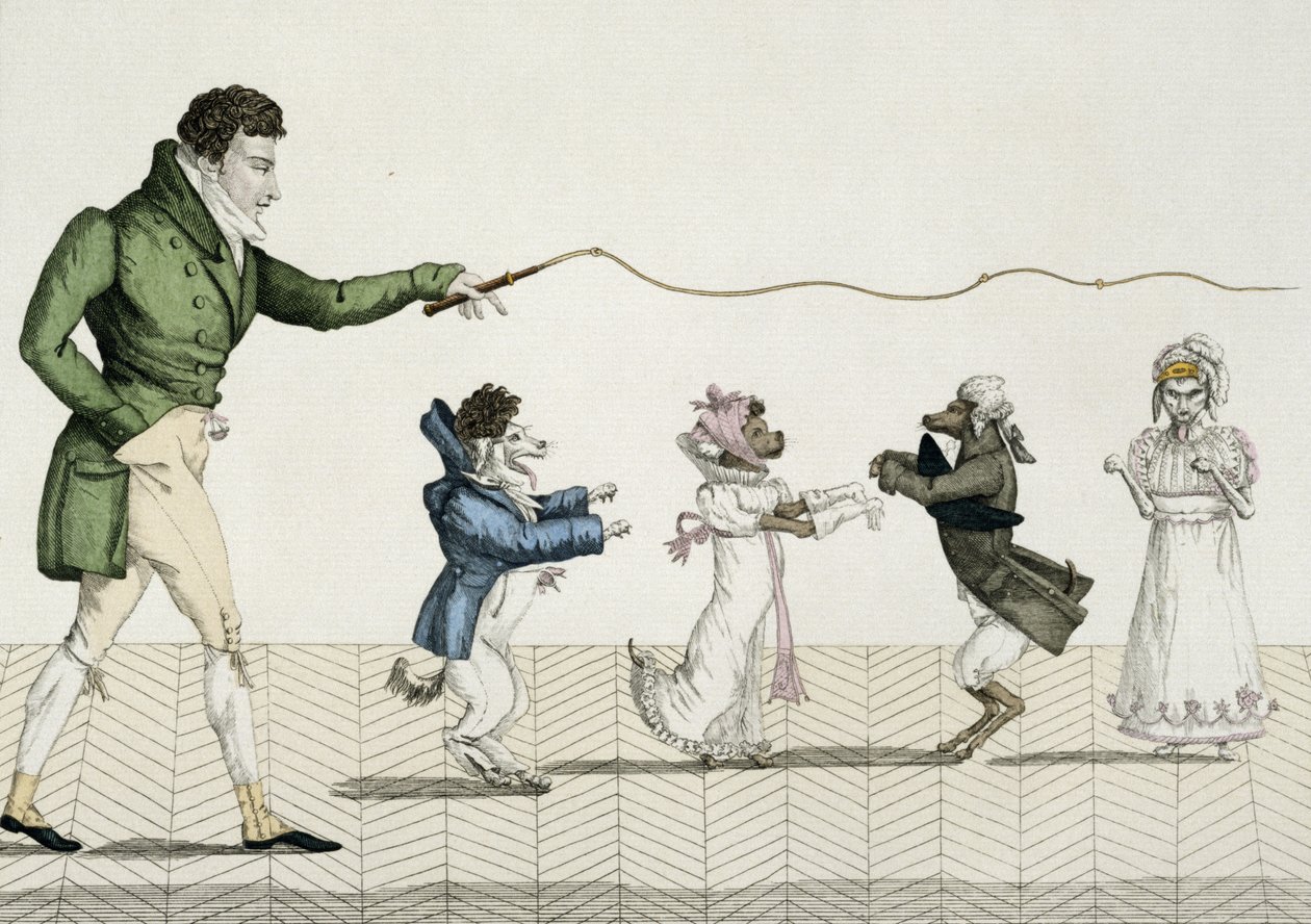Moderigtige hunde, tallerken 35 fra Le Bon Genre, 1808 af French School