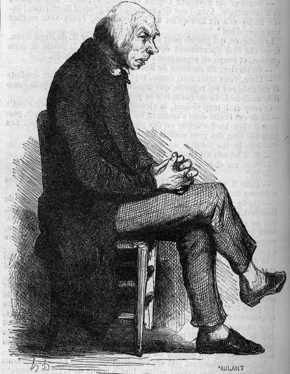 Fader Goriot. Gravering midten af 1800-tallet. Illustration til "The Father Goriot" af Honore de Balzac (1799-1850). af French School