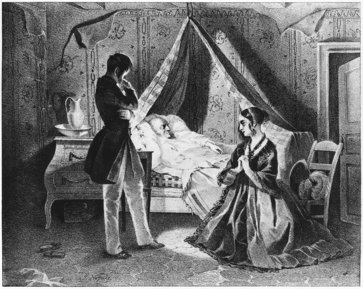 Fader Goriot på sit dødsleje, illustration fra 