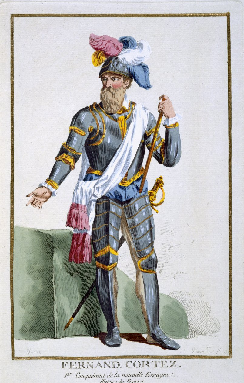 Fernand Cortez (1485-1547), graveret af Pierre Duflos (1742-1816), 1780 (kobberstik) af French School