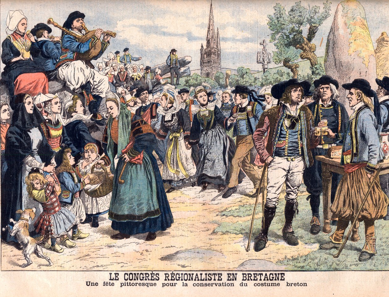 Festival for bevarelse af traditionelle bretonske kostumer. Regionalkongressen i Bretagne. En malerisk fest for at bevare det bretonske kostume. Illustration til Le petit Journal af French School