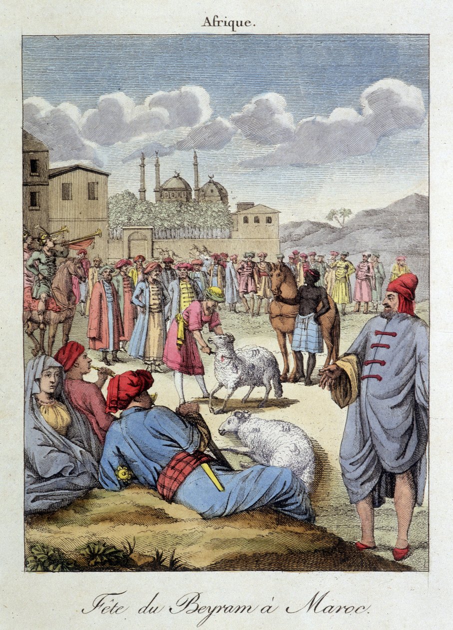 Beyram Festival (hjælp) og fåreofring i Marokko - i "" Habits et customs des peoples"", ed Hocquart, Paris af French School