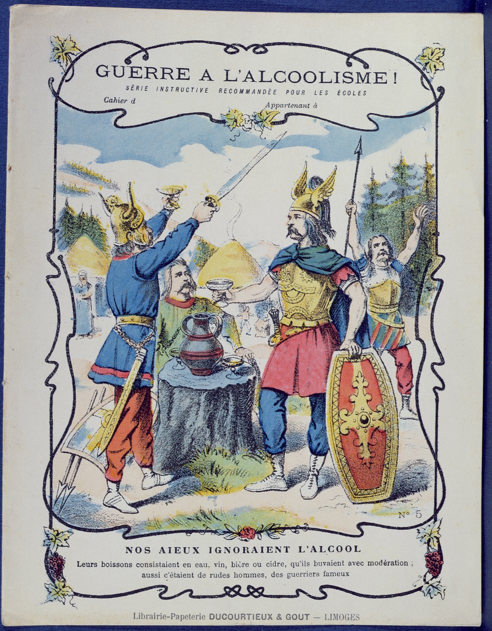 Fight Against Alcoholism!, en illustration af galliske krigere fra et beskyttende ærme til skolebøger, slutningen af det 19. århundrede af French School