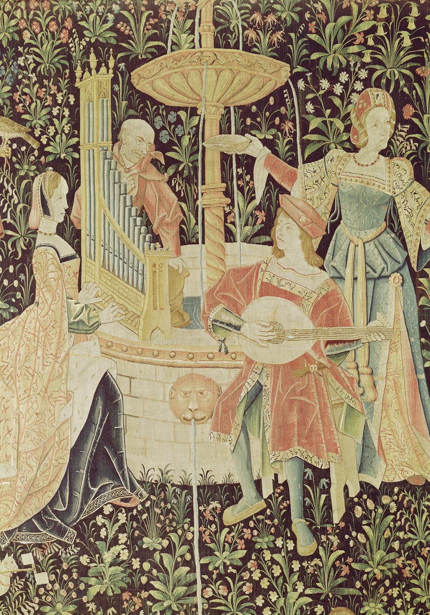 Figurer omkring et springvand, detalje fra The Concert at the Fountain, Loire-værkstedet, ca. 1570-80 (se 87759, 19846) af French School