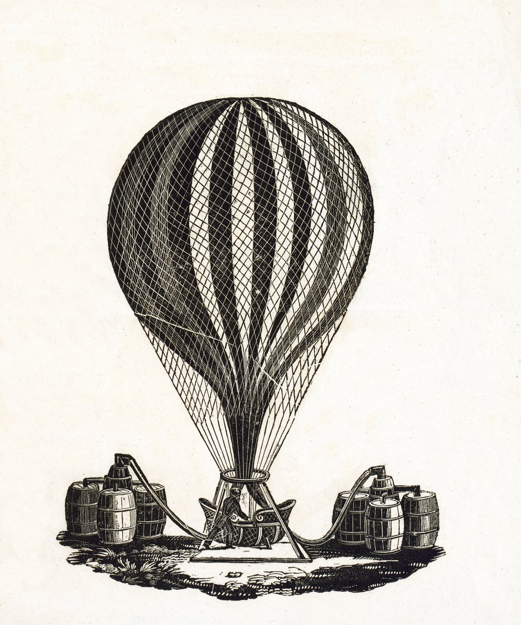 Fyldning af en luftballon med gas, ca. 1790 (trægravering) af French School