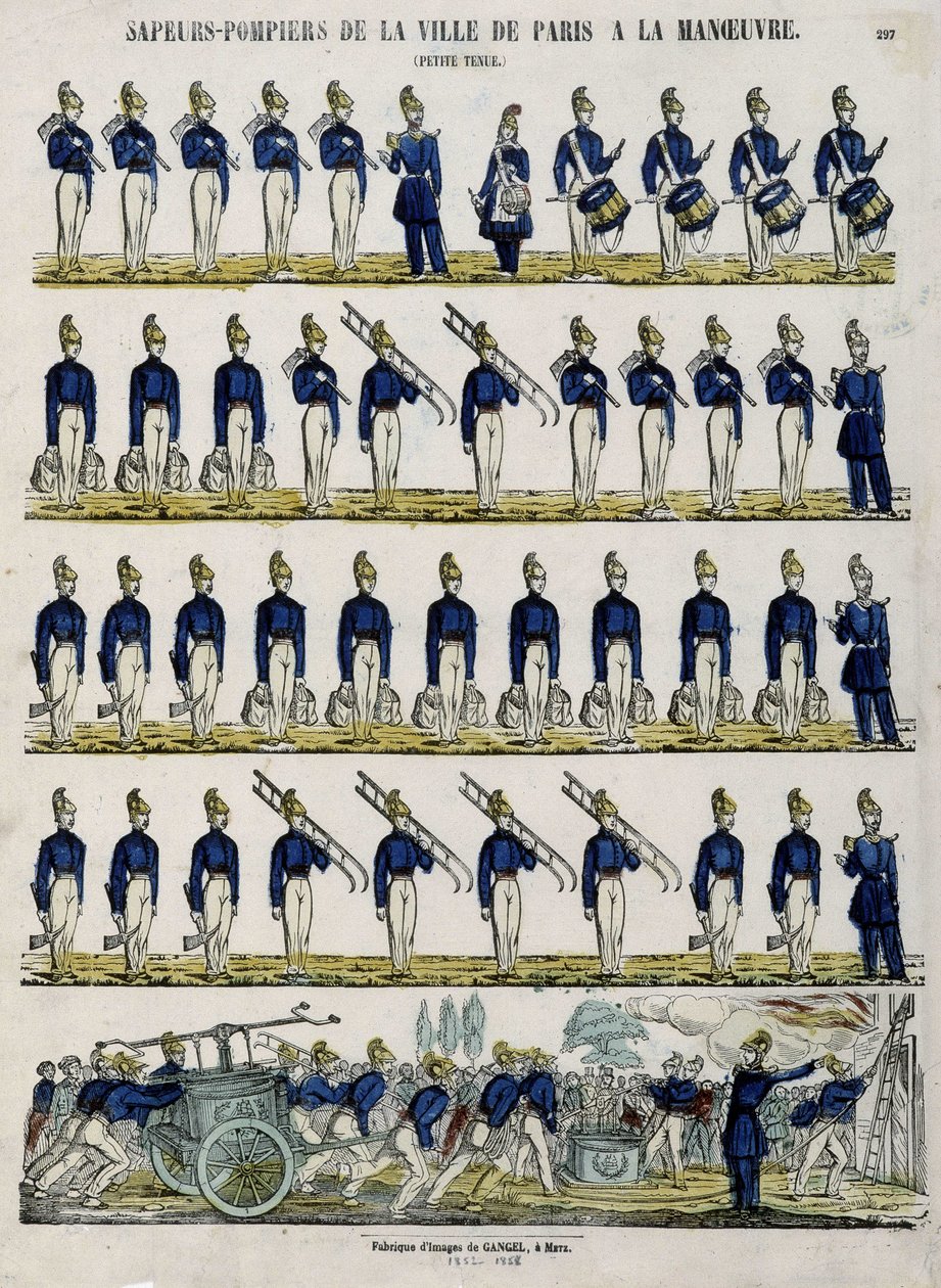 Brandvæsen i byen Paris i manøvre - Billede af Epinal, omkring 1852 af French School