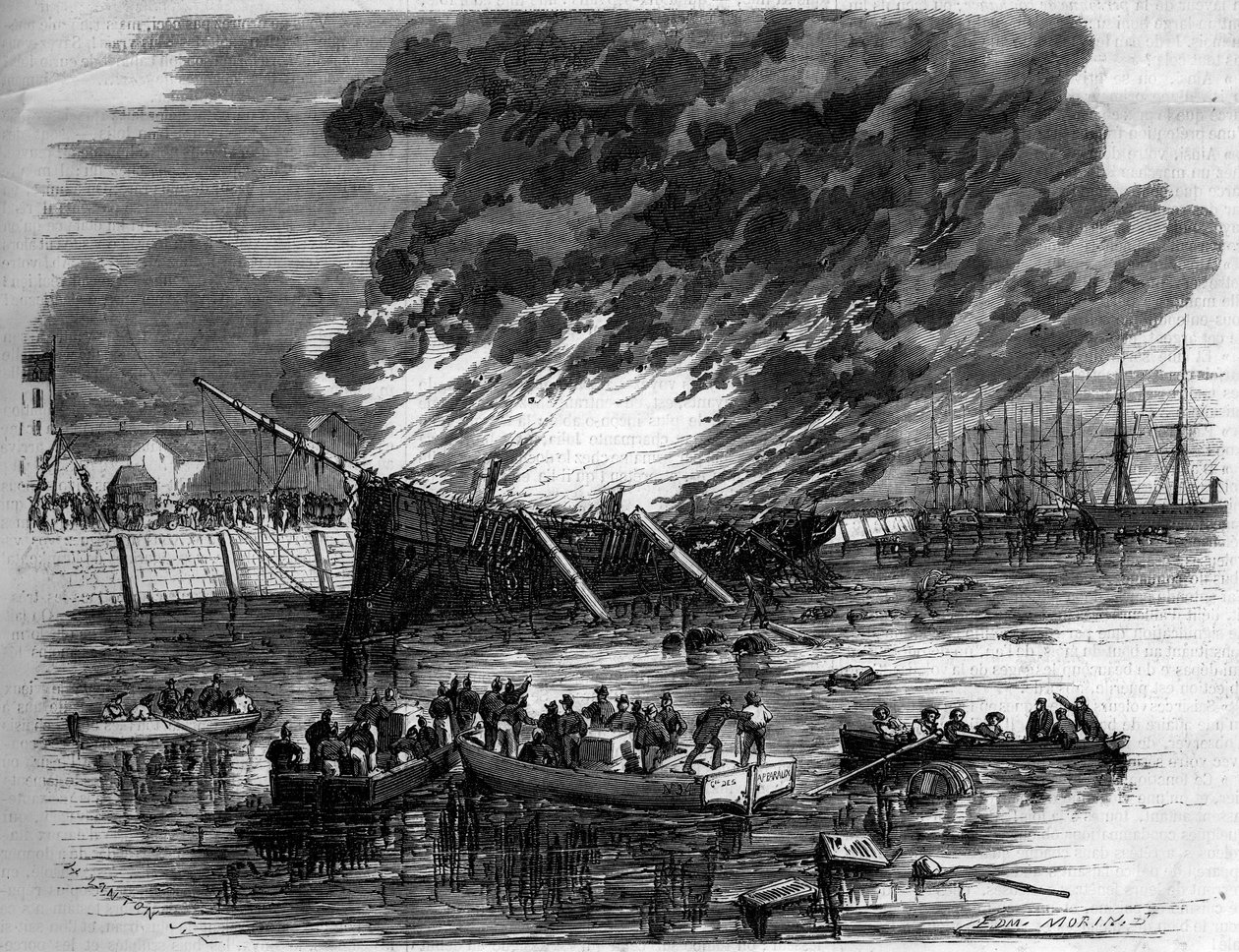 Brand af "Gillchrest" i havnen i Le Havre, Seine Maritime (76) af French School