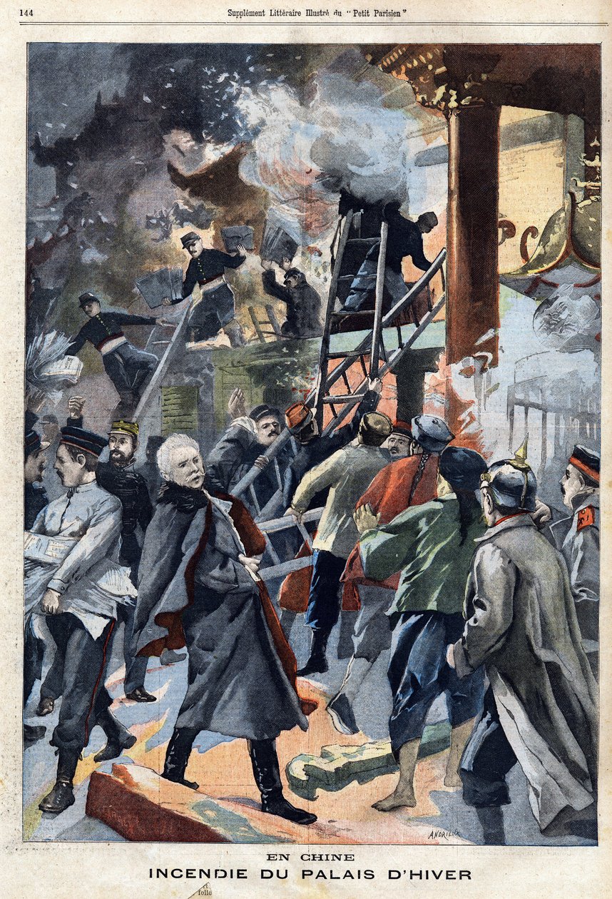 Vinterpaladsets brand i Pekin, Kina, i "Le Petit Parisien"" den 5/05/1901 (gravering) af French School