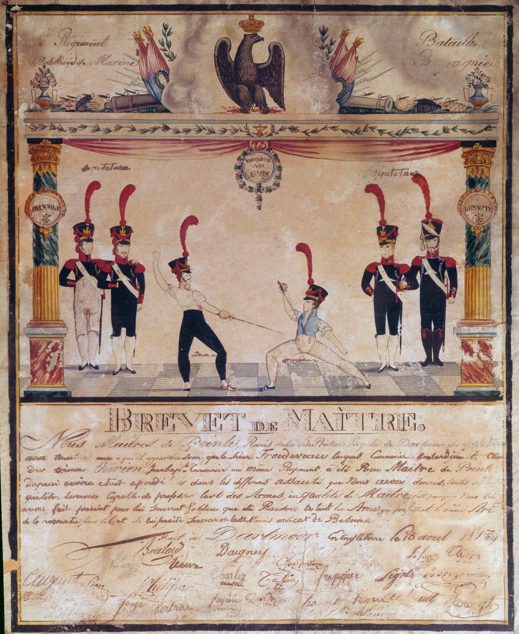 Første imperium: våbenmestercertifikat i 1813. Fægtediplom, Paris, Musee de l