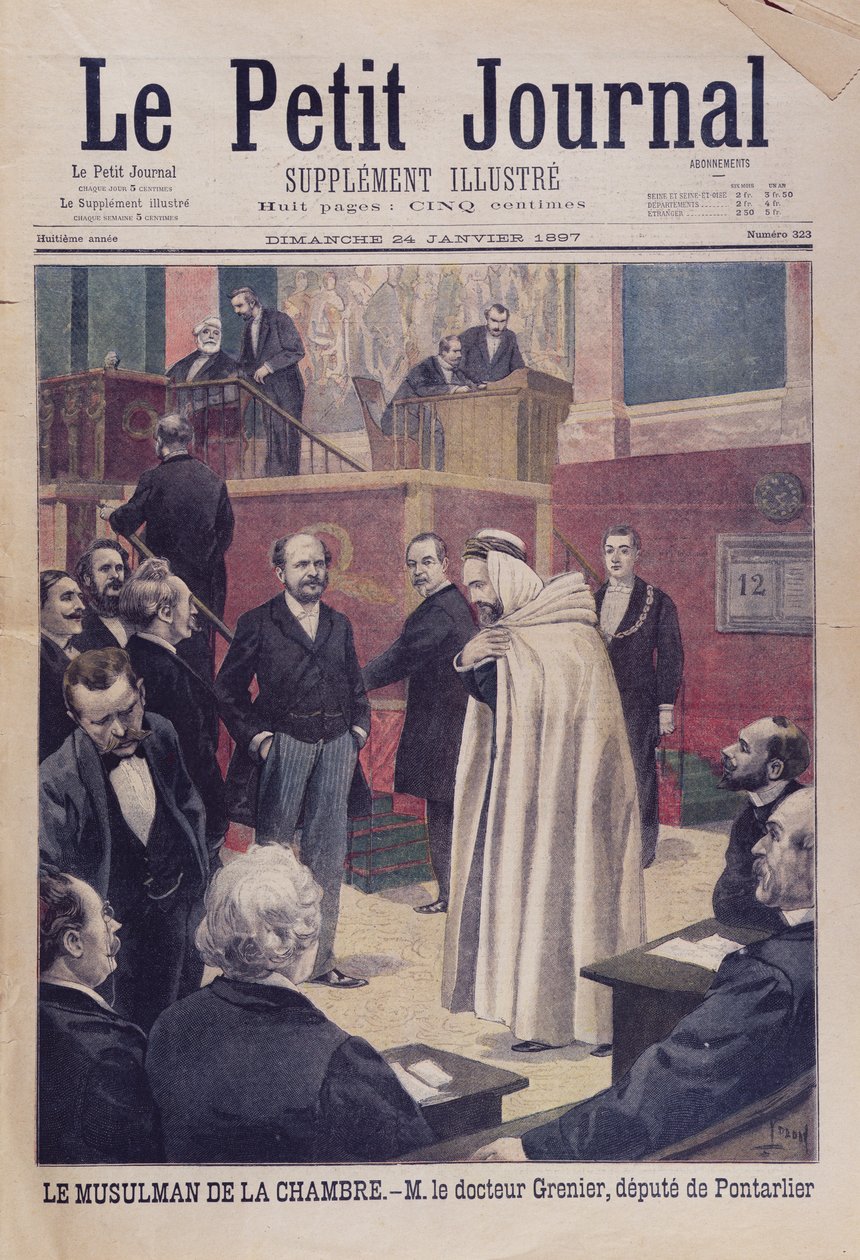 Første muslimske stedfortræder i den franske forsamling, Dr. Philippe Grenier, forsideillustration af Le Petit Journal, 24. januar 1897 af French School