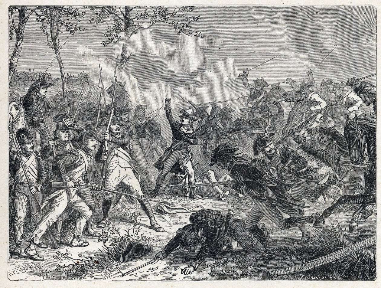 Første koalition: Lazarus Nicolas Marguerite Carnot (1753-1823) under slaget ved Wattignies, der modsatte de franske tropper den østrigske hær den 16. oktober 1793. af French School