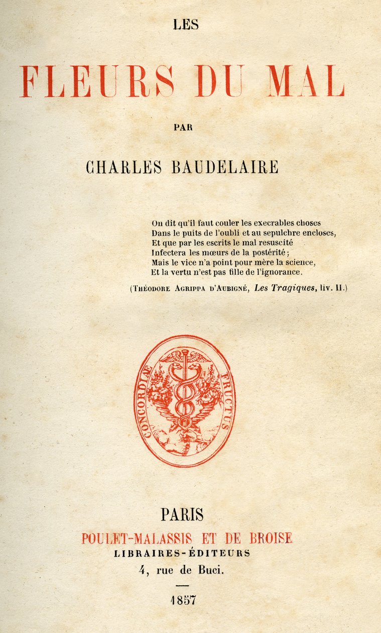 Første udgave af Les Fleurs du Mal af Charles Baudelaire af French School