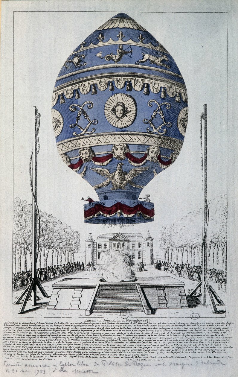Pilâtre de Roziers første menneskelige flugt den 21. november 1783 af French School
