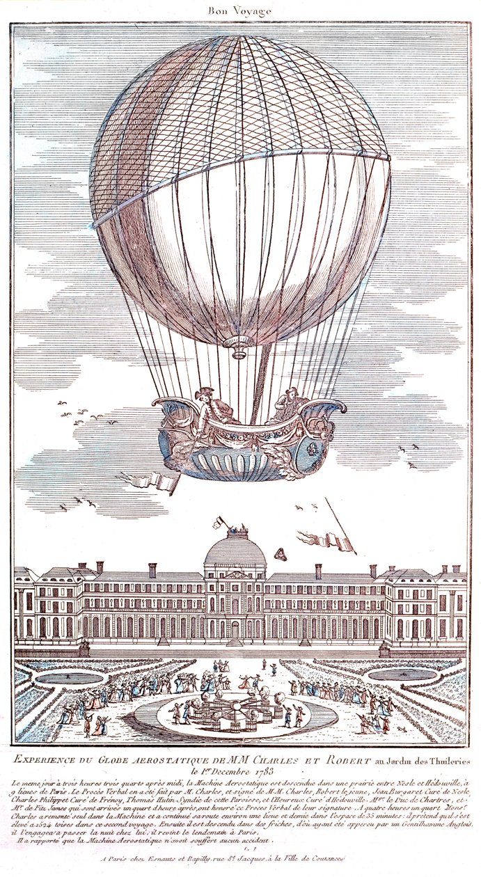 Første bemandede brintballonflyvning, 1783 af French School