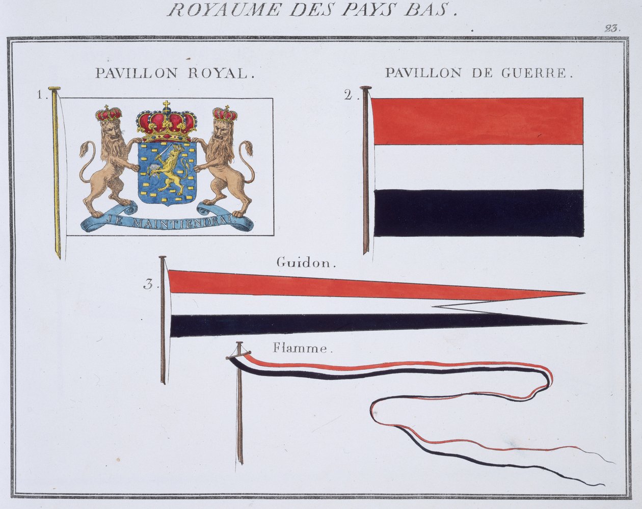 Flag fra Kongeriget Nederlandene, fra en fransk flagbog, ca. 1819 af French School