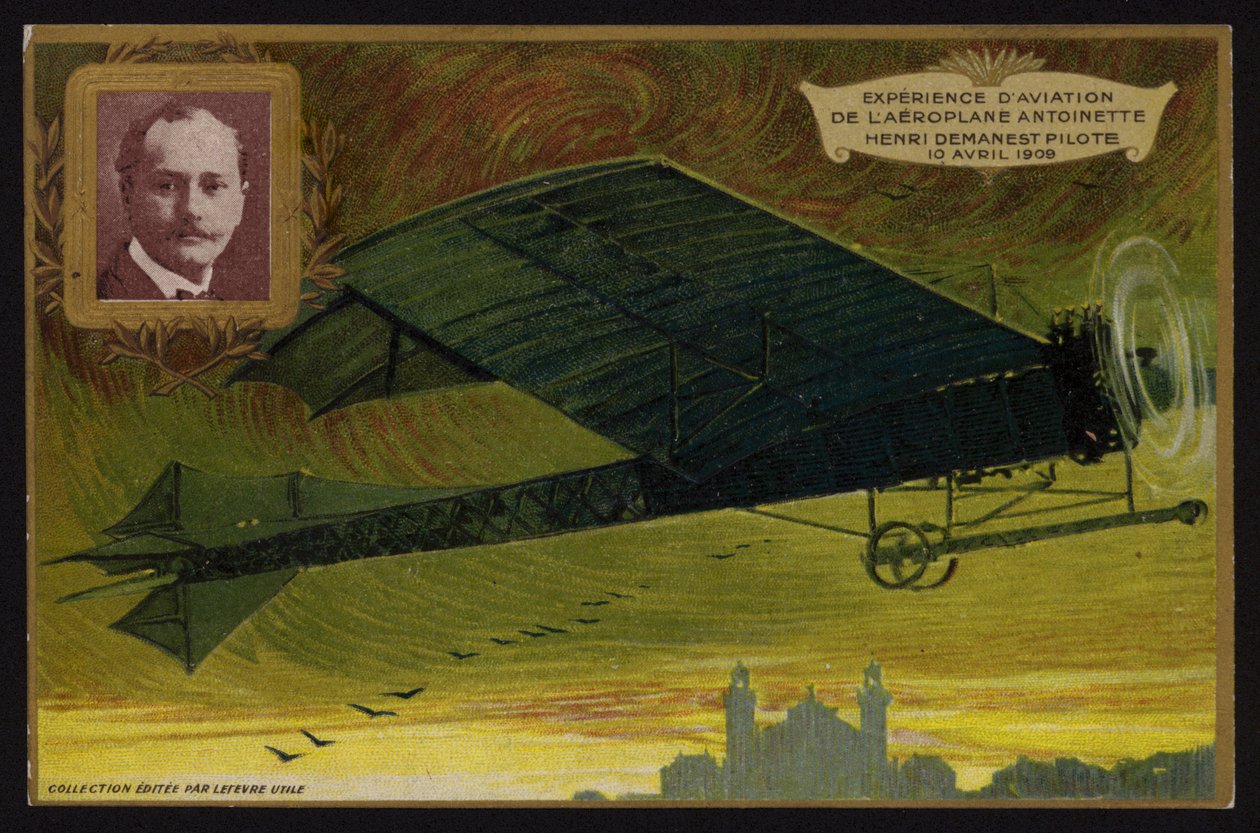 Flyvning med Antoinette-flyet af Henri Demanest, Frankrig af French School