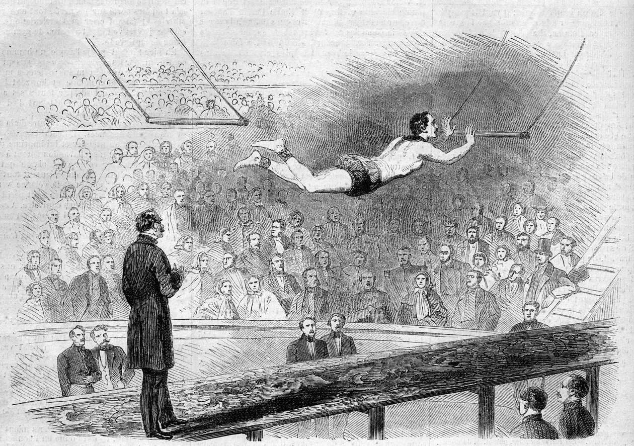 Flyvende trapeznummer af den franske akrobat Jules Leotard (1839-1870) ved Cirque de Napoleon (i dag Cirque d