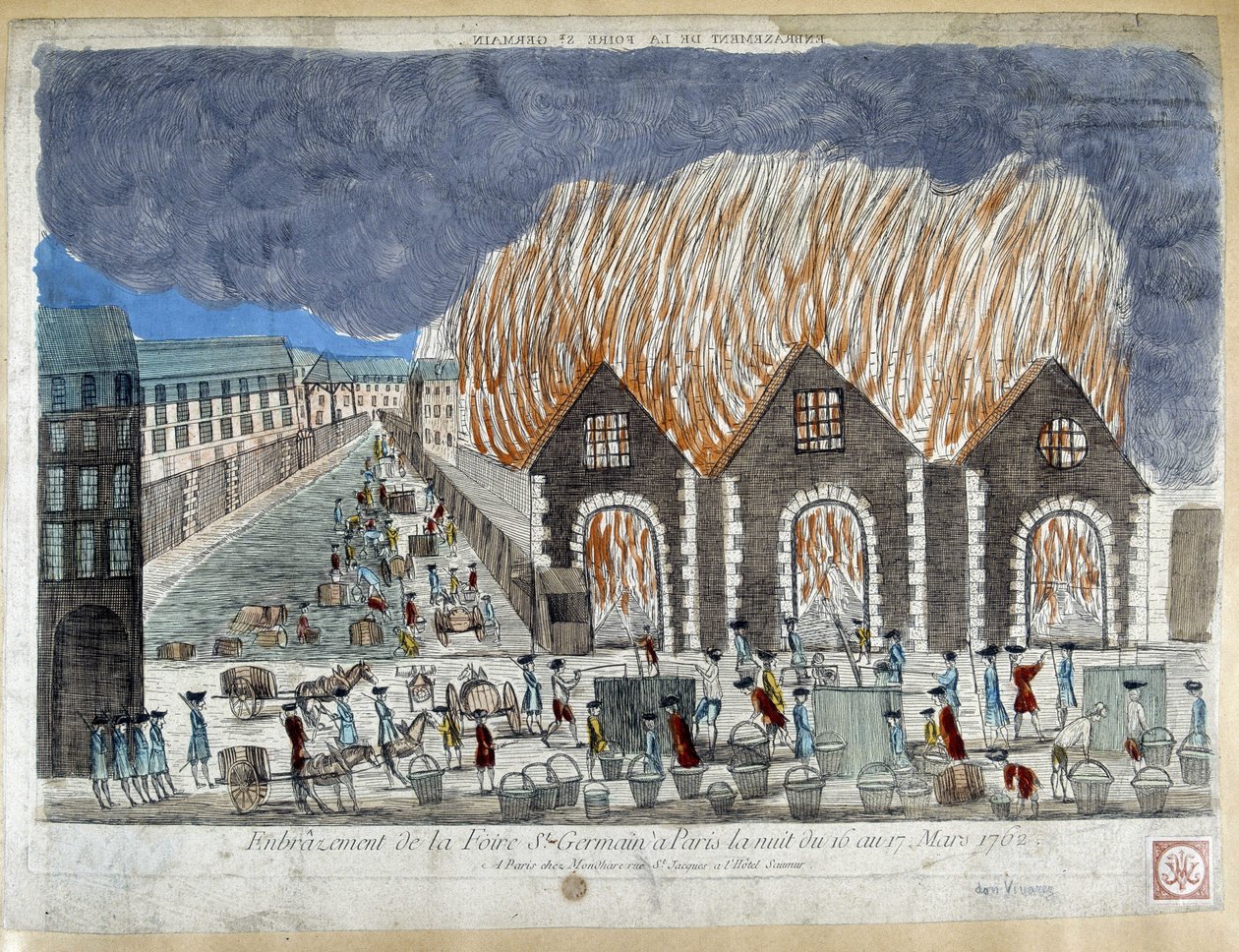 Fair of the Foire Saint Germain i Paris, natten mellem den 16. og 17. marts 1762 - gravering af French School